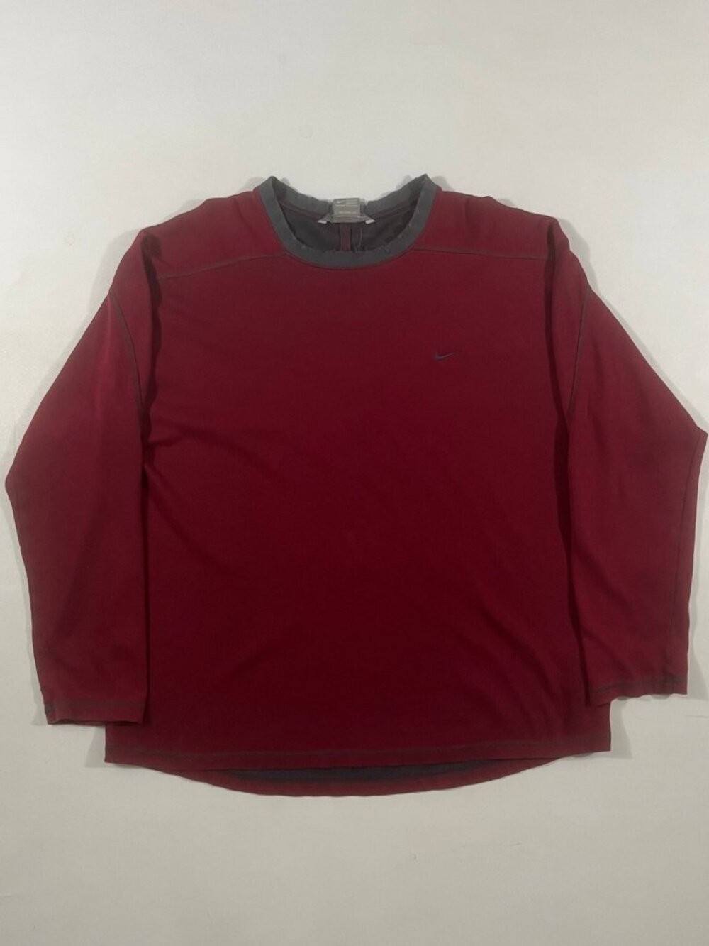 Vintage Y2K Nike Burgundy Contrast Stitch Swoosh Crewneck Pullover XL